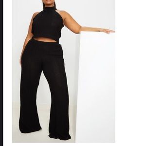 Black Knit Wide Leg Pants